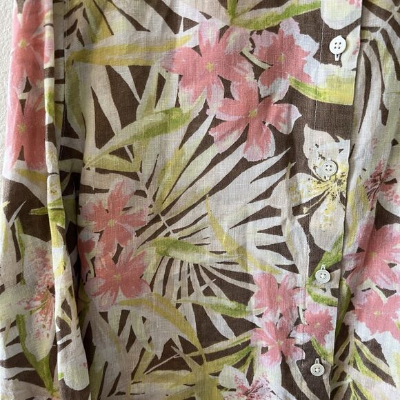 J. Jill Love Linen Shirt Blouse Button Down Size XL P Long Sleeve Floral Print - Picture 6 of 14